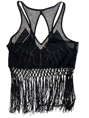 Bebe Black Sheer Fringe Crop Top / Bralette